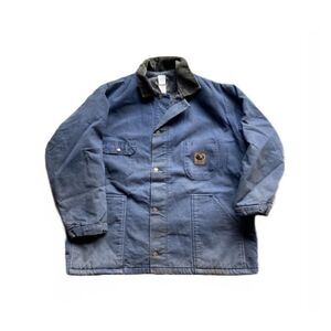 VINTAGE BERNE APPAREL FLANNEL LINED BUTTON UP NAVY FADE CANVAS JACKET XL REGULAR